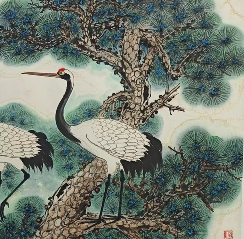 古玩字畫張立辰大師弟子中國國畫家協會理事朱祖義松鶴延年拍賣,當前價格899元