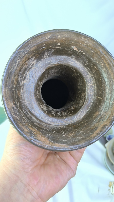 古玩陶瓷遼金時(shí)期茶葉末釉盤口瓶真品鑒賞圖