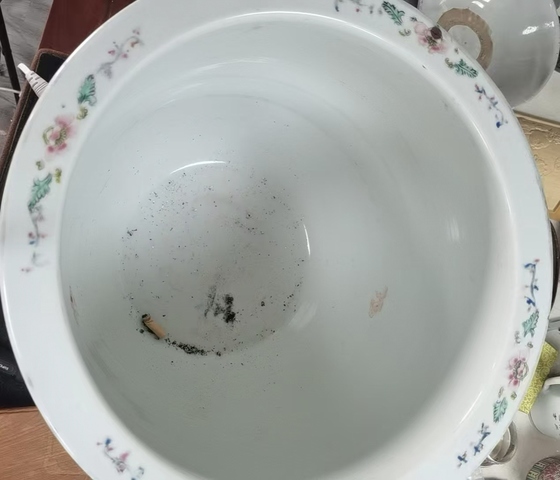 古玩陶瓷粉彩百花不落地案缸真品鑒賞圖