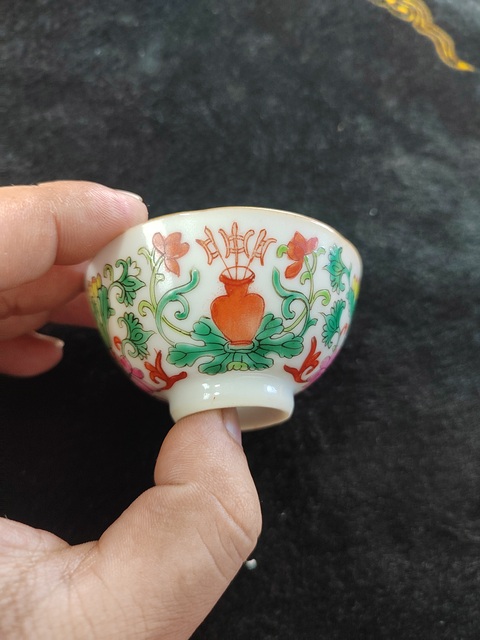 古玩陶瓷粉彩連升三級圖茶杯真品鑒賞圖