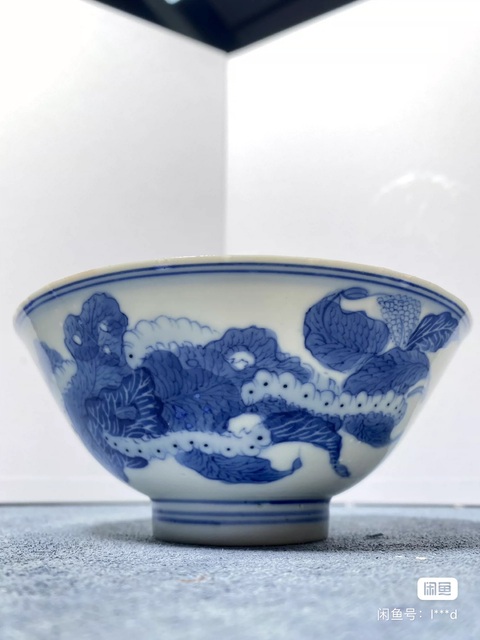 古玩陶瓷青花蠶食圖碗真品鑒賞圖