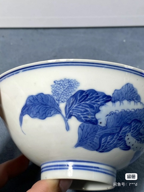 古玩陶瓷青花蠶食圖碗真品鑒賞圖