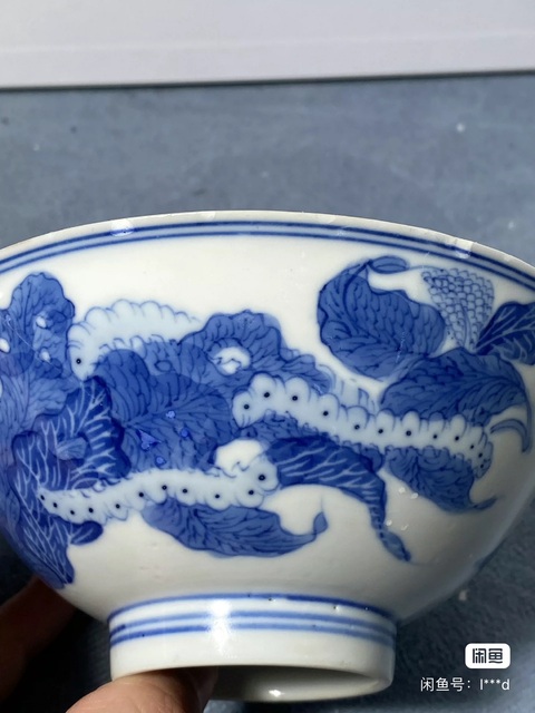 古玩陶瓷青花蠶食圖碗真品鑒賞圖