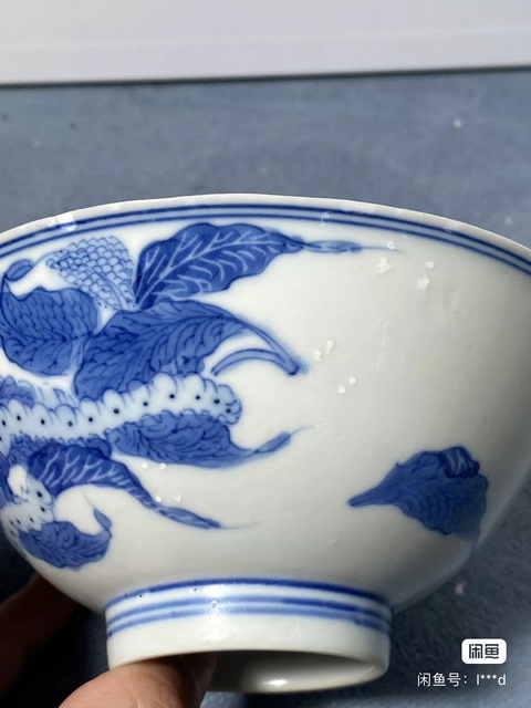 古玩陶瓷青花蠶食圖碗真品鑒賞圖