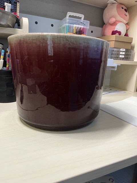 古玩陶瓷紅釉圈足筒式香爐真品鑒賞圖