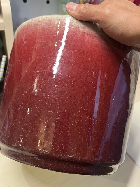 古玩陶瓷紅釉圈足筒式香爐真品鑒賞圖