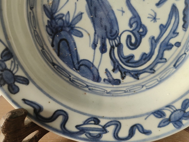 古玩陶瓷鳳紋青花盤真品鑒賞圖