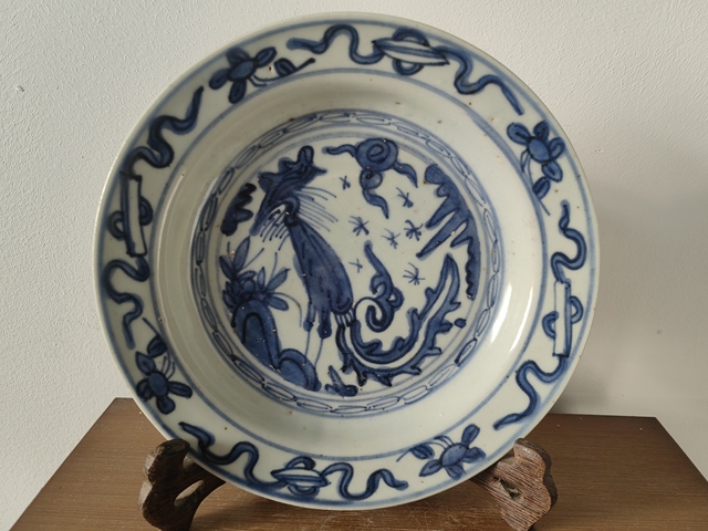 古玩陶瓷鳳紋青花盤真品鑒賞圖