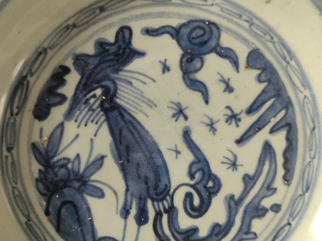 古玩陶瓷鳳紋青花盤真品鑒賞圖