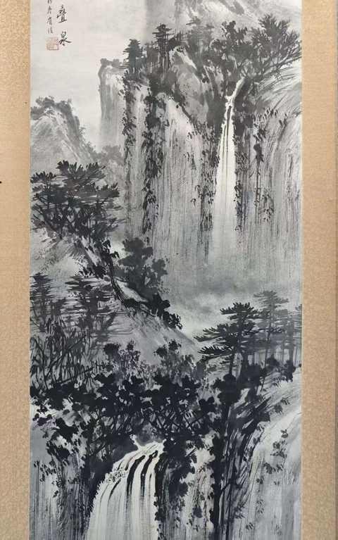 古玩字畫黃君璧大師入室弟子樊有信高山疊泉拍賣,當前價格1888元