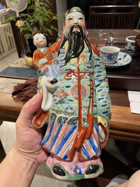 古玩陶瓷粉彩福星塑像真品鑒賞圖