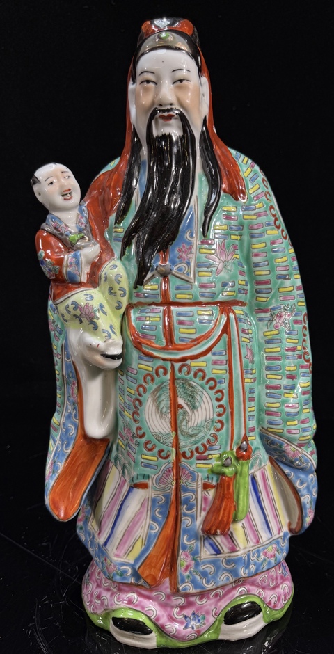 古玩陶瓷粉彩福星造像真品鑒賞圖