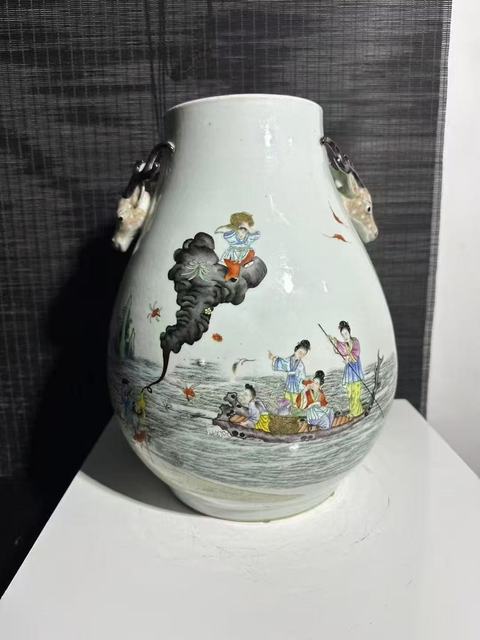 古玩陶瓷粉彩鹿頭尊真品鑒賞圖