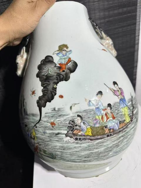 古玩陶瓷粉彩鹿頭尊真品鑒賞圖