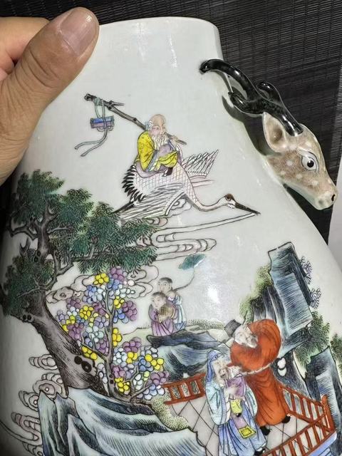 古玩陶瓷粉彩鹿頭尊真品鑒賞圖