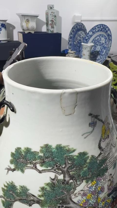 古玩陶瓷粉彩鹿頭尊真品鑒賞圖