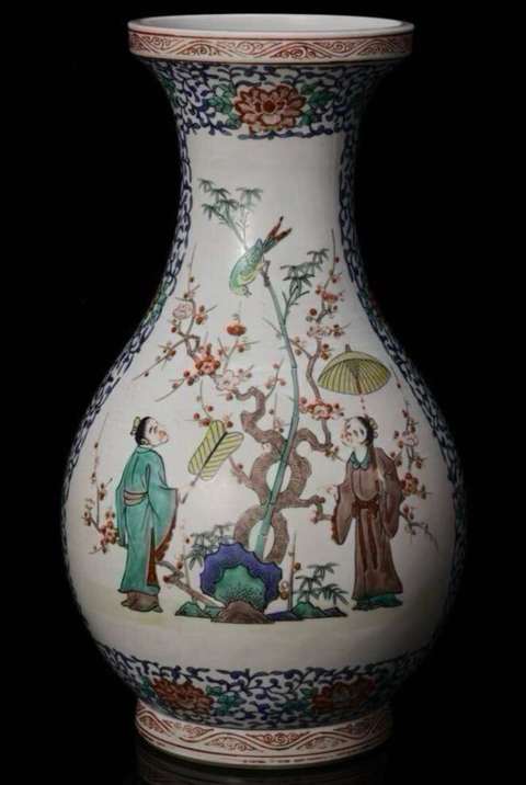 古玩陶瓷五彩琵琶尊真品鑒賞圖