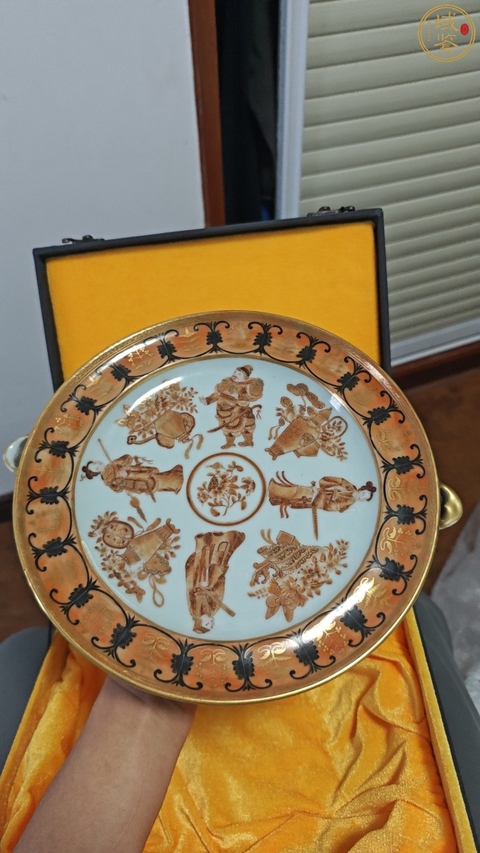 古玩陶瓷礬紅描無雙譜人物故事紋溫盤真品鑒賞圖