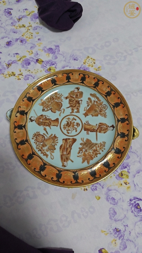 古玩陶瓷礬紅描無雙譜人物故事紋溫盤真品鑒賞圖