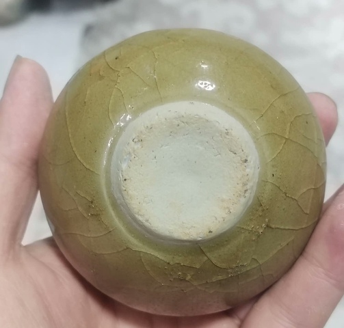 古玩陶瓷龍泉青瓷黃釉水盂真品鑒賞圖