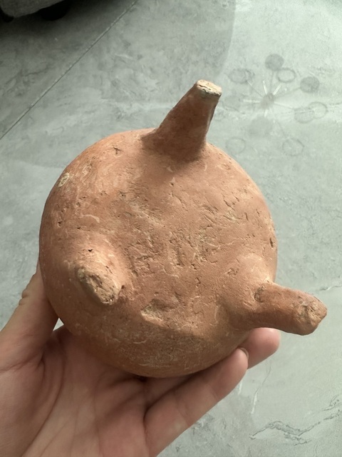 古玩陶瓷新石器文化早中期三足紅套鼎真品鑒賞圖