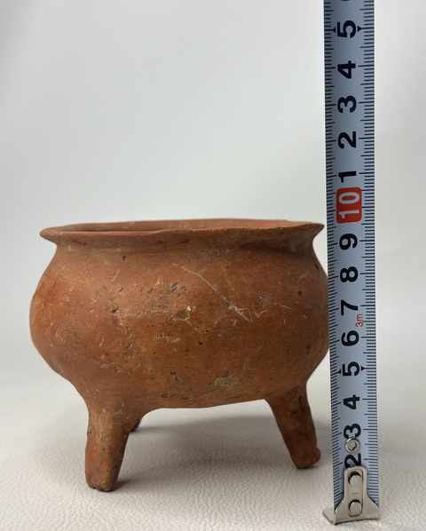 古玩陶瓷新石器文化早中期三足紅套鼎真品鑒賞圖