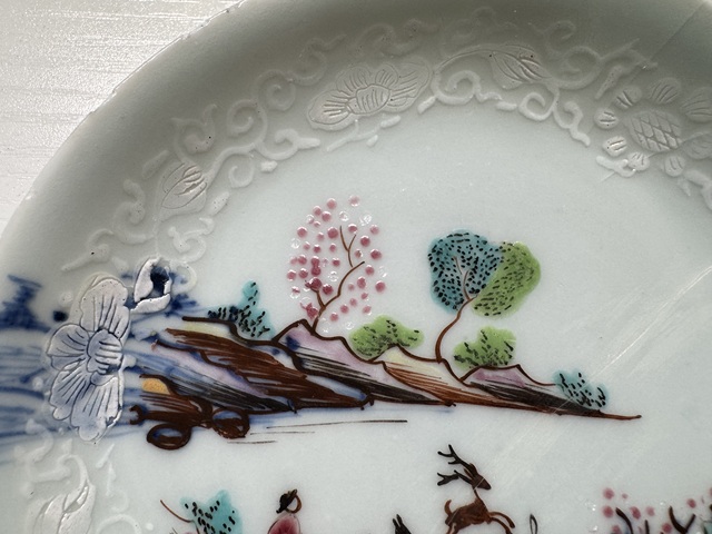 古玩陶瓷人物山水青花廣彩加粉彩盤真品鑒賞圖