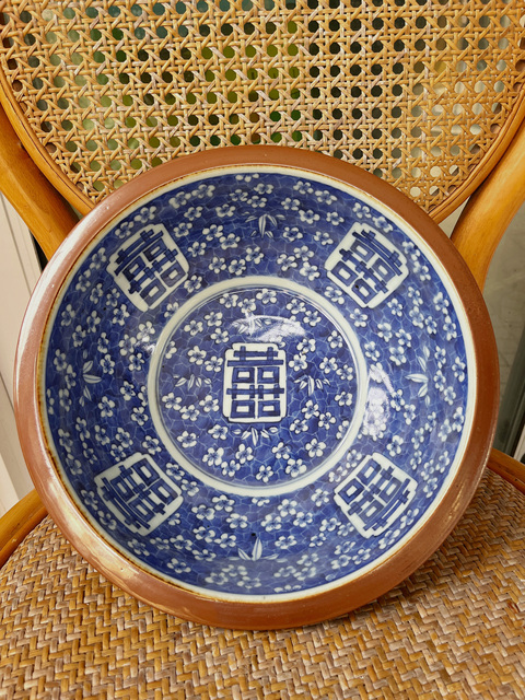 古玩陶瓷青花喜字紋洗手盆真品鑒賞圖