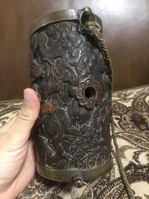 古玩雜項銅包竹酒筒真品鑒賞圖