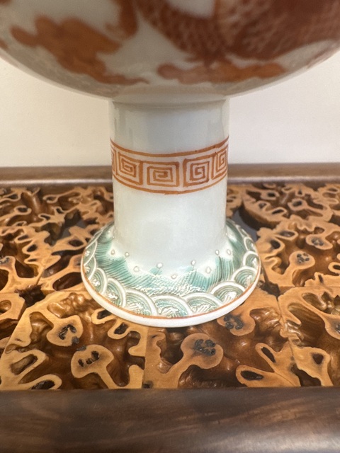 古玩陶瓷粉彩雙龍戲珠紋高足杯(實物保真)拍賣,當前價格12600元