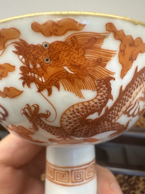 古玩陶瓷粉彩雙龍戲珠紋高足杯(實物保真)拍賣,當前價格12600元