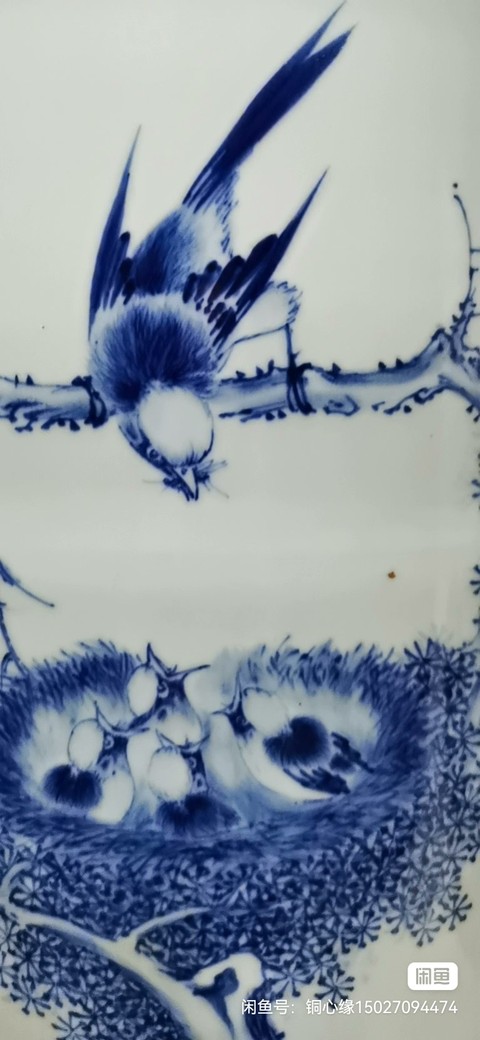古玩陶瓷花鳥紋青花帽筒真品鑒賞圖