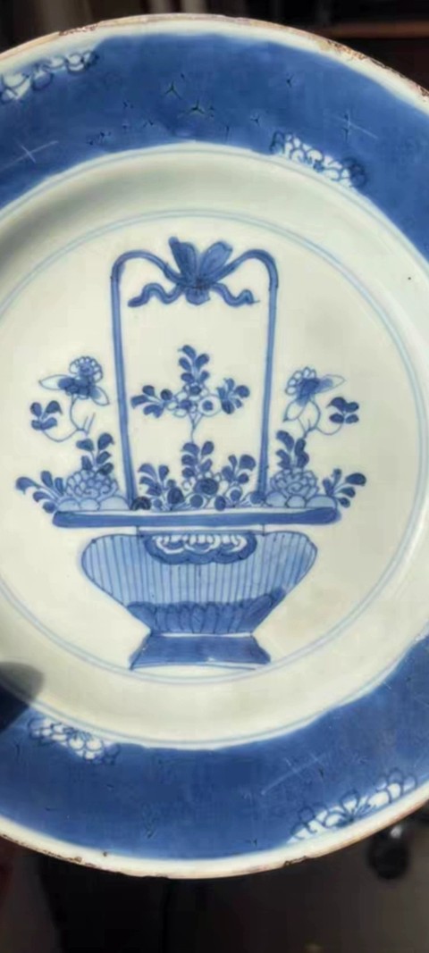 古玩陶瓷青花提藍花紋盤真品鑒賞圖