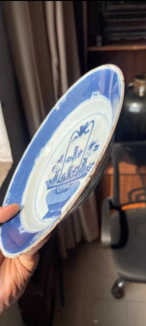 古玩陶瓷青花提藍花紋盤真品鑒賞圖