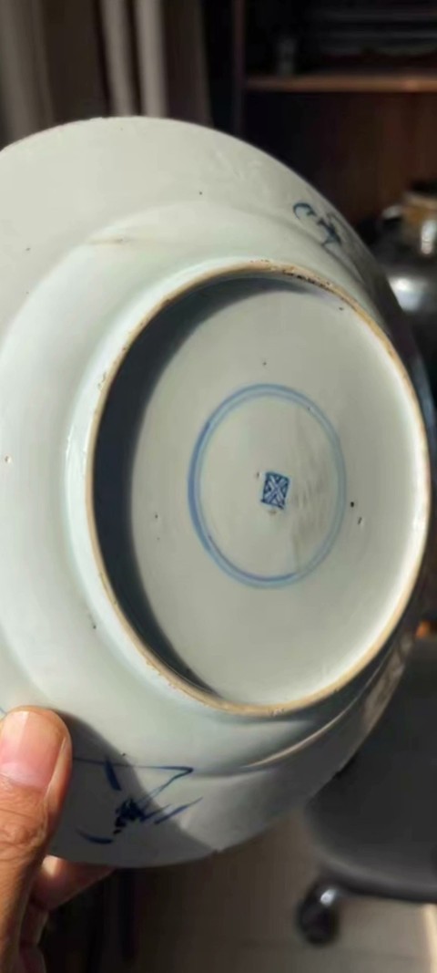 古玩陶瓷青花提藍花紋盤真品鑒賞圖