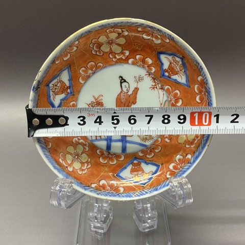 古玩陶瓷 清康熙仕女花卉紋青花礬紅盤真品鑒賞圖