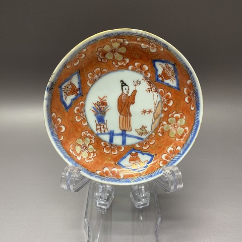古玩陶瓷 清康熙仕女花卉紋青花礬紅盤真品鑒賞圖