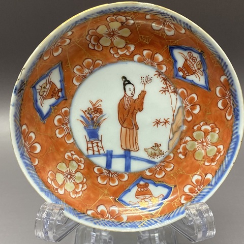 古玩陶瓷 清康熙仕女花卉紋青花礬紅盤真品鑒賞圖