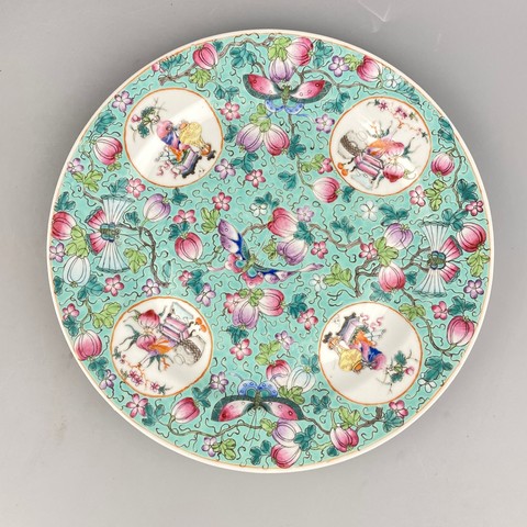 古玩陶瓷瓜蝶連綿粉彩盤真品鑒賞圖