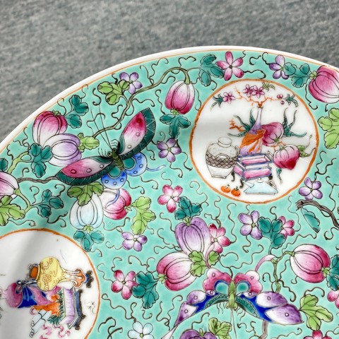 古玩陶瓷瓜蝶連綿粉彩盤真品鑒賞圖