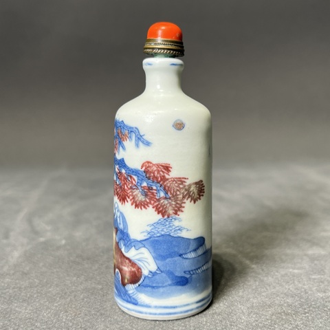 古玩陶瓷清中期 青花釉里紅松竹高士圖鼻煙壺拍賣,當前價格15880元