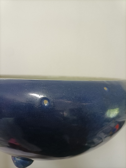 古玩陶瓷霽藍釉三乳足缽式香爐真品鑒賞圖