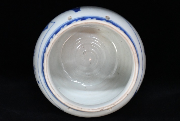 古玩陶瓷山水紋青花四系粥罐真品鑒賞圖