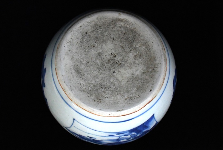 古玩陶瓷山水紋青花四系粥罐真品鑒賞圖