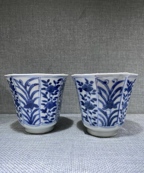 古玩陶瓷青花花卉紋八方杯真品鑒賞圖