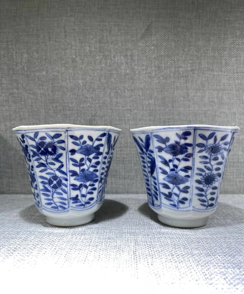 古玩陶瓷青花花卉紋八方杯真品鑒賞圖