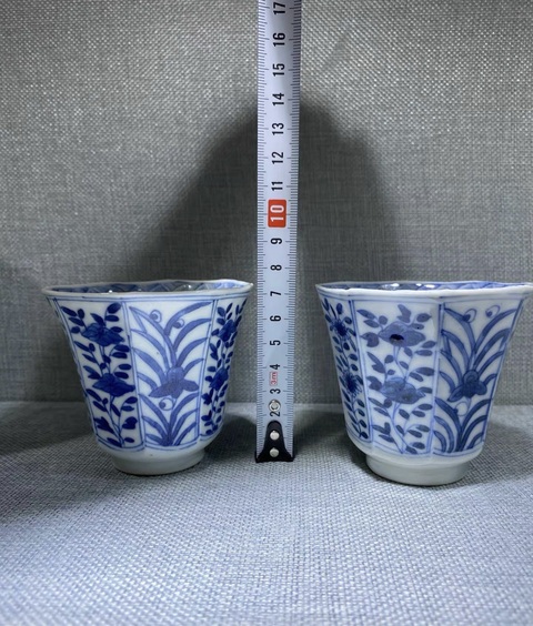 古玩陶瓷青花花卉紋八方杯真品鑒賞圖