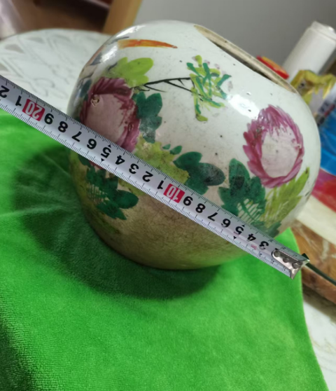 古玩陶瓷花鳥紋西瓜罐真品鑒賞圖