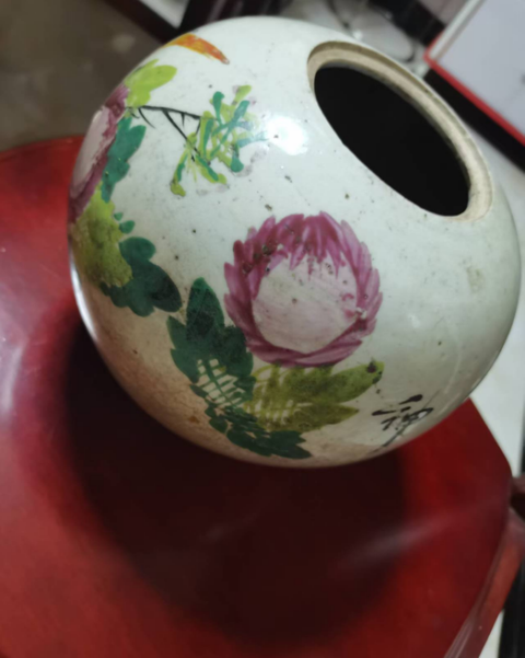 古玩陶瓷花鳥紋西瓜罐真品鑒賞圖
