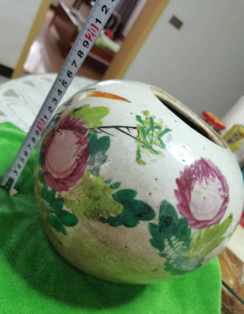 古玩陶瓷花鳥紋西瓜罐真品鑒賞圖